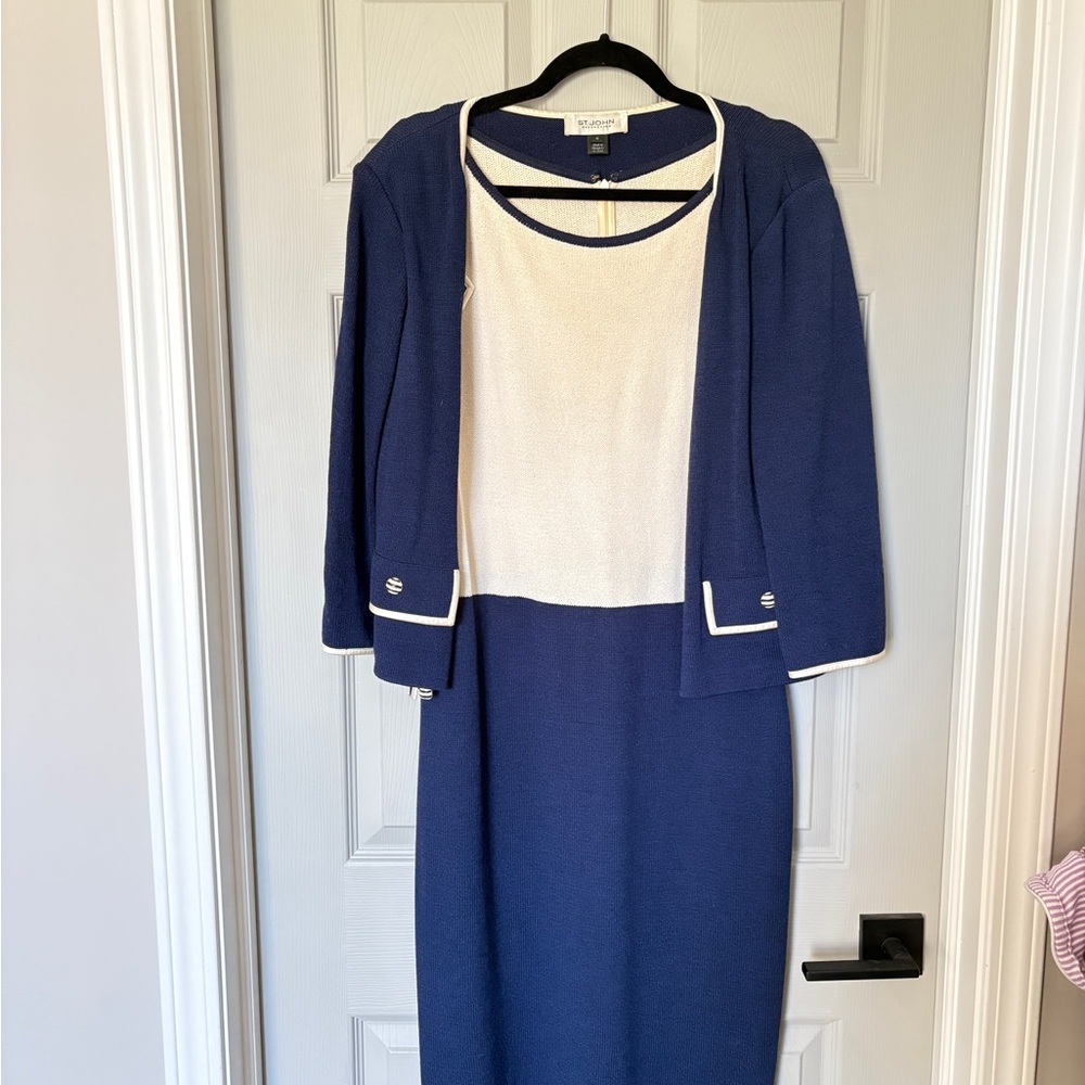 St. John Navy and Cream Dress with Jacket
